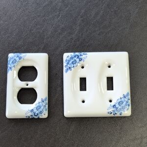 Vintage AmerTac Blue Floral Ceramic Switch and Outlet Covers.